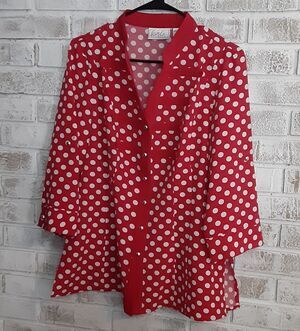 Kathy Che Stretch Red&White Polka Dot Top sz L